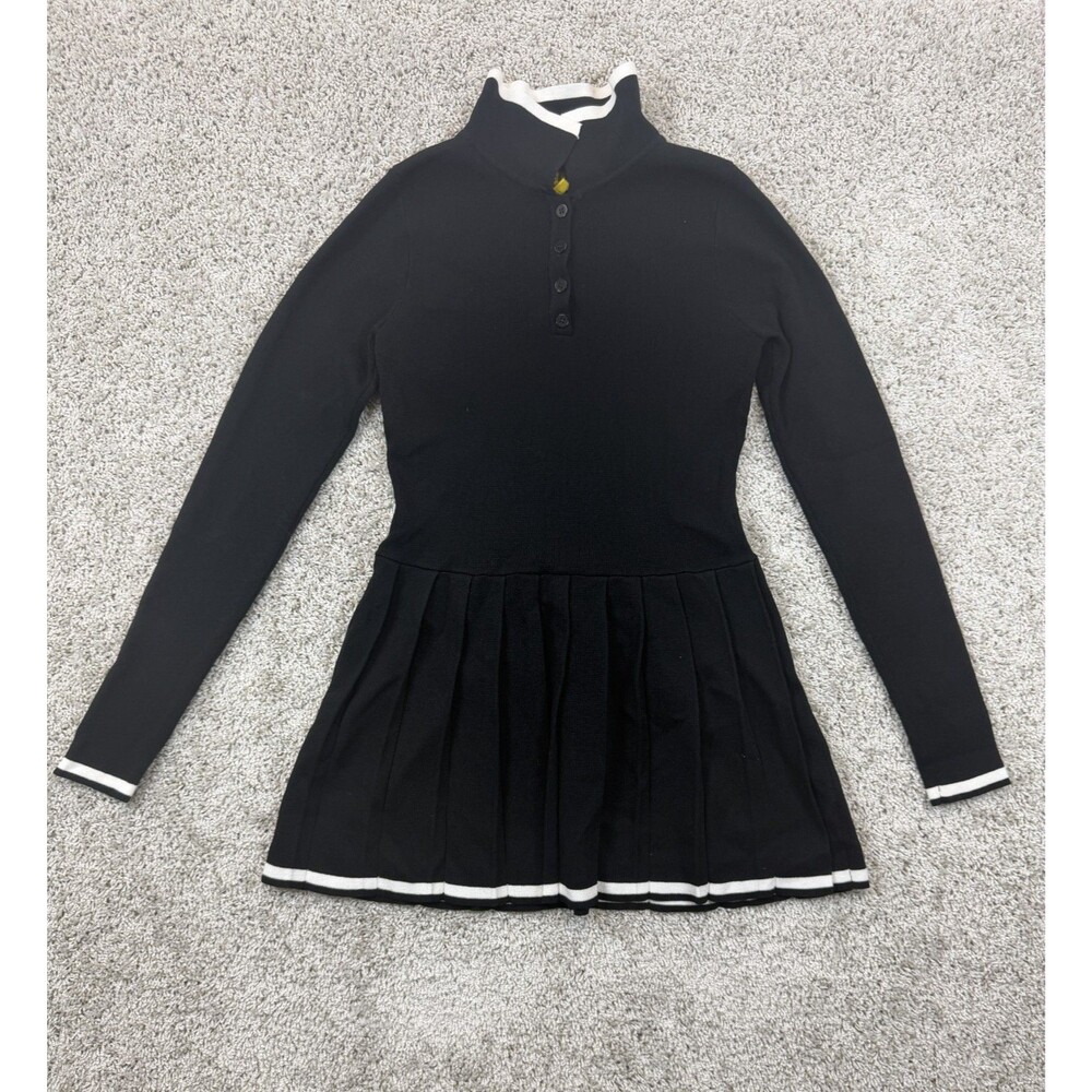 Daisy Womens Small Black Pleated Sweater Dress Long Sleeve Mock Neck Preppy Knit